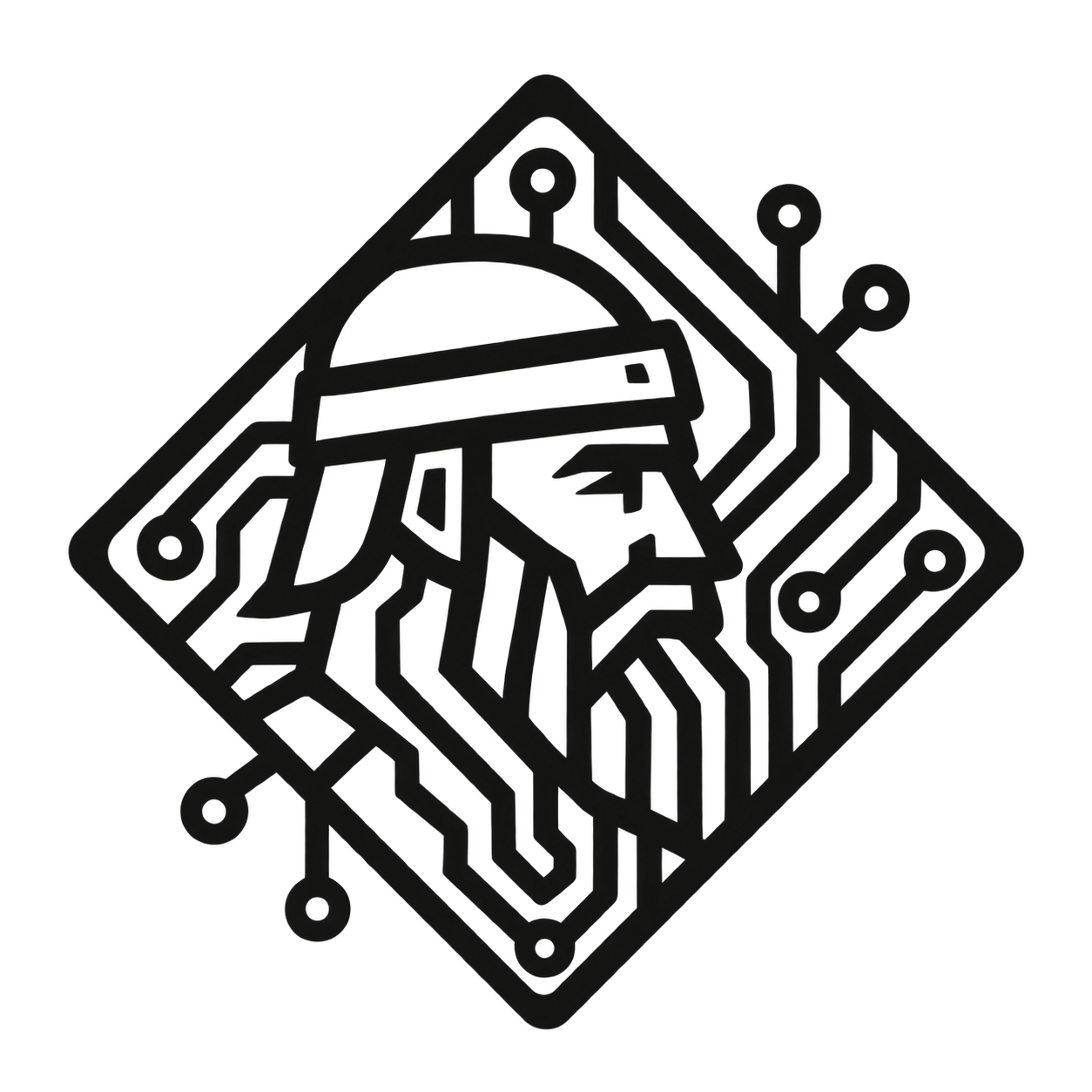 Svarogic emblem: a bearded figure with circuit-like lines